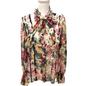 Dolce & Gabbana Silk Blouse Top Womens 44 Large Floral Designer Romantic Boho
